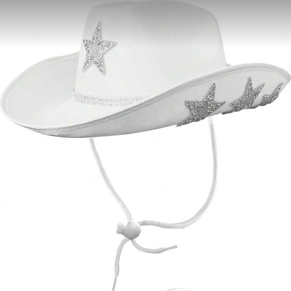 White Cowgirl Hat With Glitter Star For Bachelorette Party. NEW
